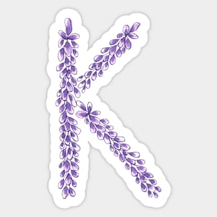 Lavender Letter K Hand Drawn in Watercolor and Ink Sticker